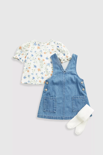 Buy Denim Pinny Blouse and Tights Set online Mothercare Qatar